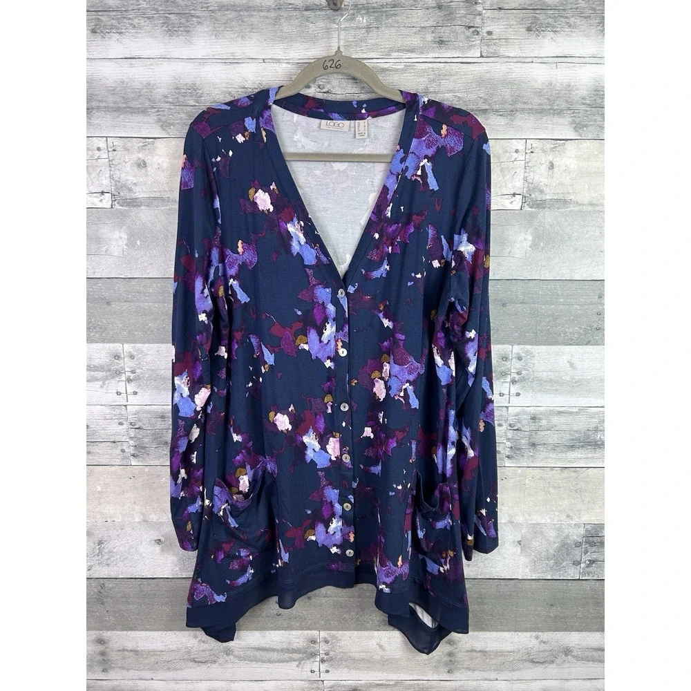 Logo Lori Goldstein Women's Medium Button Up Cardigan